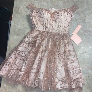 Rose gold Glitter Off-Shoulder A-line Cocktail Dress